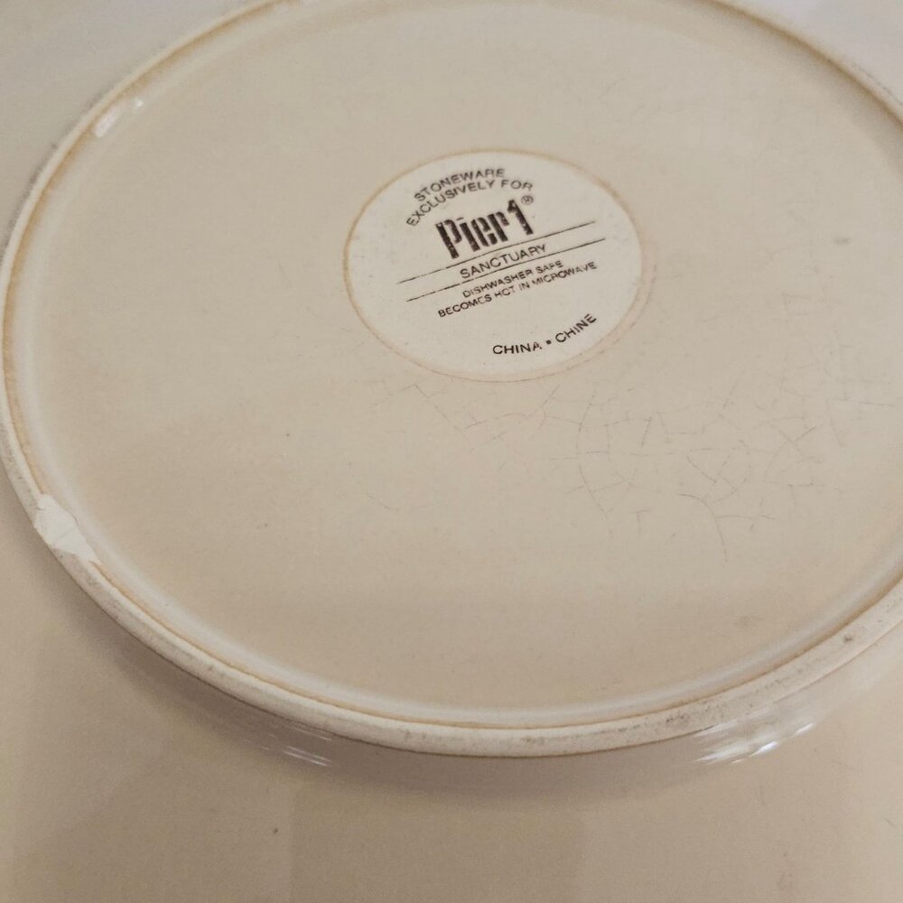 3 Pier1 Santuary Dinner Plates 11.5" starburst cream brown 2004 rustic boho flaw - Picture 3 of 8